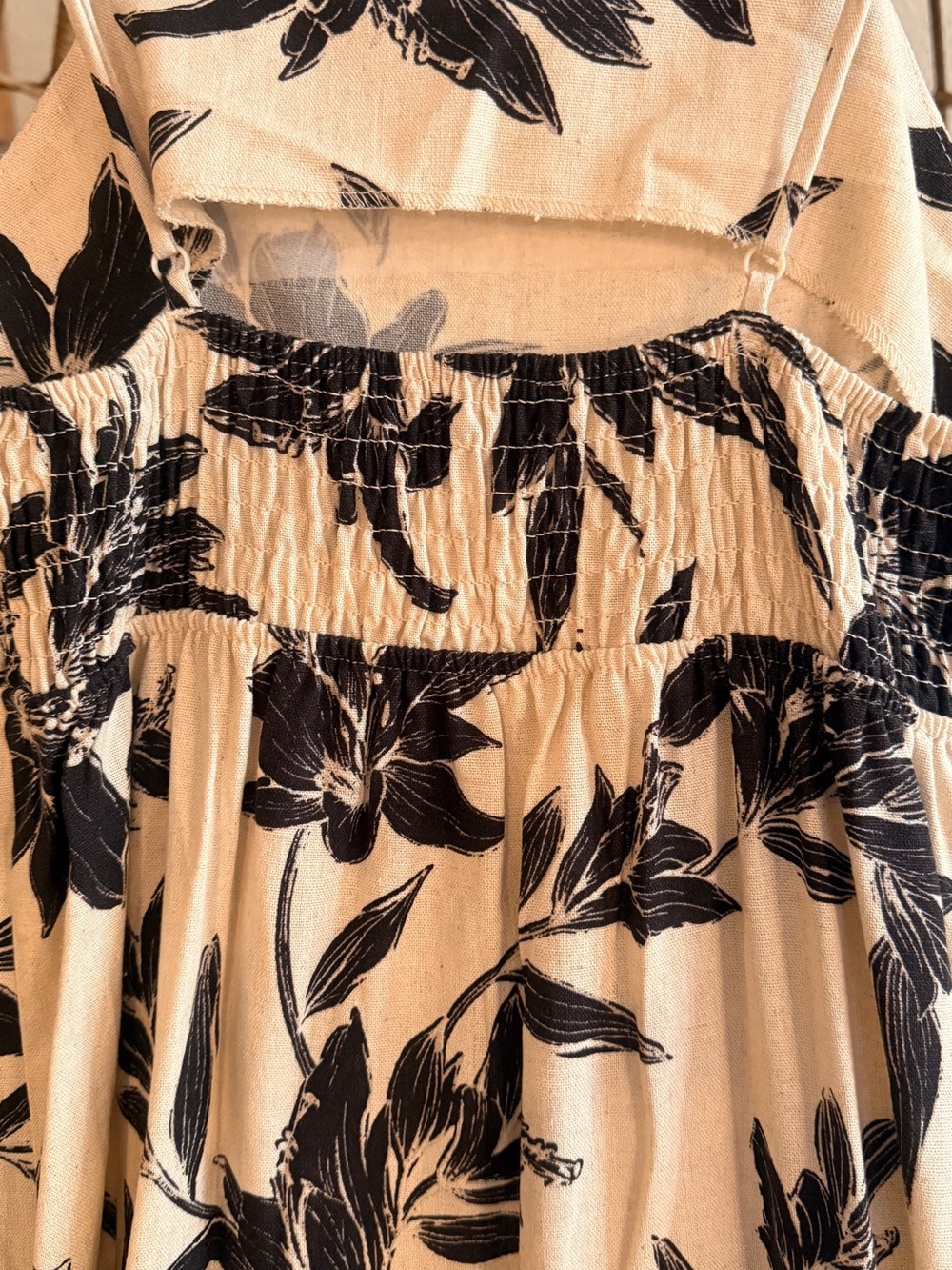 Women’s Cream Floral Tiered Maxi Dress with Black Print - Picture 3 of 4